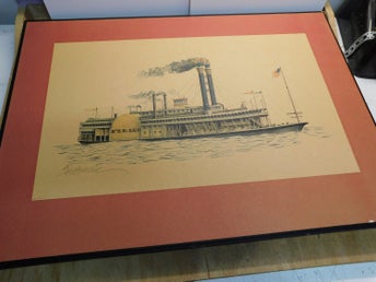 Ångbåt Konst USA J. Biederman 1960 tal Signerad Print nr 1