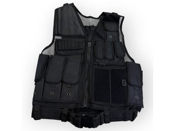 Tactical Jakt Väst Herr Storlek Medium Svart Mesh Fickor Justerbar 80cm