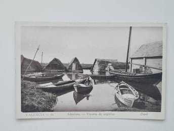 Vykort Albufera i Valencia, Spanien. Traditionella ålfiskdammar