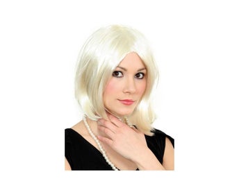 Blond Peruk med kort rakt hår Pagefrisyr Maskerad Halloween O/S Ny
