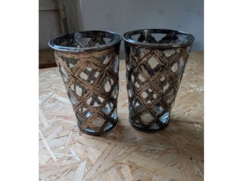 2 st Ljuslyktor / Teglas med metallhölje - Mycket fint skick!
