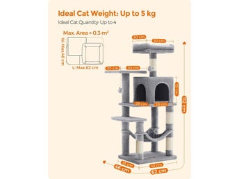 Kattträd, Kattlägenhet med Hängmatta, 112 Cm, Ljusgrå PCT261W01