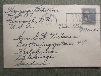 GAMMAL BREV (USA 1957) SKICKADES TILL SVERIGE