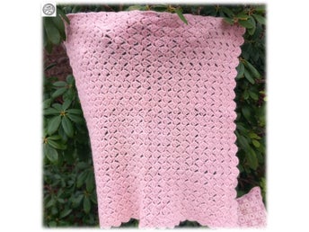 Vacker ljuvlig rosa virkad babyfilt + prydnadskudde virkad rosa Fint