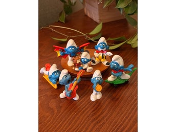 SMURF 7st Äldre Smurfar Samlar Figurer Plast Peyo Bully Schleich 60-70-tal Retro