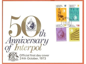 Kenya Uganda Tanzania FDC Interpol polis 24.10.1973 vinjett