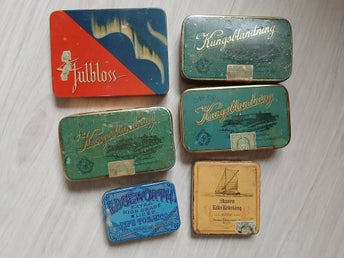 Vintage plåtaskar 6 st för tobak/cigariller mm från 30-40-50-talet