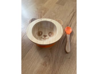 Panda bambu skål med sugpropp