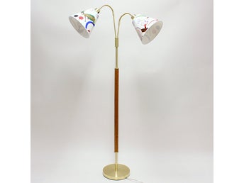 UNDERBAR GOLVLAMPA SVEDALA MED SKÄRMAR GRÖNA FÅGLAR JOSEF FRANSK SVENSKT TENN