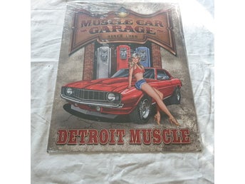 retro plåtskylt 32x40 cm Detroit Muscle camaro