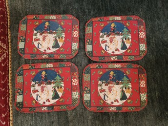 4 st bordstabletter textil, Vintage, med vackra julmotiv