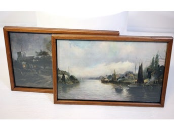 British vintage framed prints-two handmade wooden frames glazed and heavy