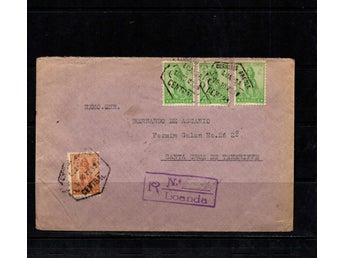 Rekommenderat brev från Angola Loanda till Spanien Teneriffa sänt 1933