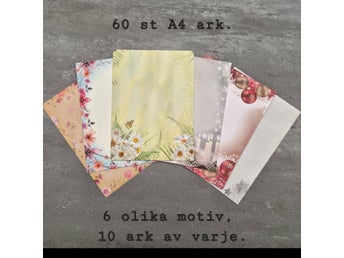 Brevpapper. 60 st A4. 6 olika motiv.