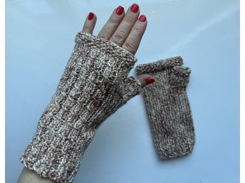 Handstickade torgvantar handledsvärmare glitter guld/brons stl S/M- SE MÅTT!
