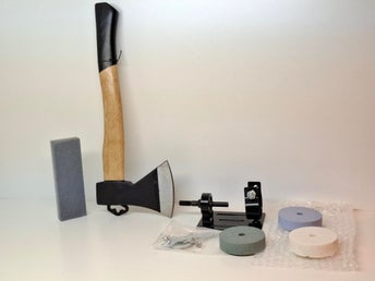 Yxa trähandtag med en slipsten och ett slipstativ +borrhållare – Ny