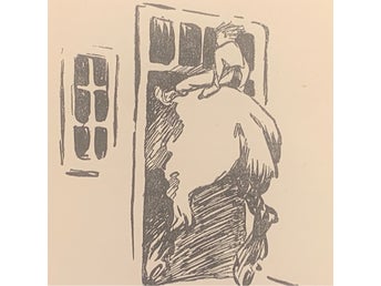 Illustration ”Häst går in genom dörr” från 1934