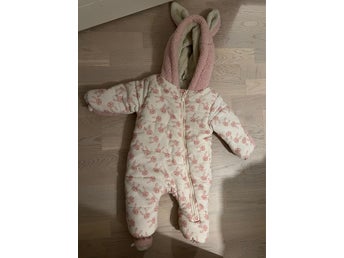 Vinterjacka vit, rosa overall, storlek 12M-18M