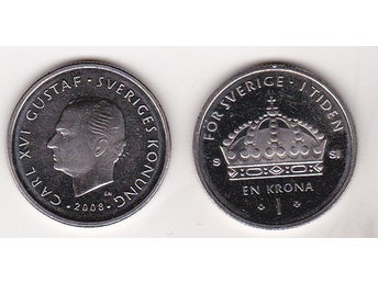 1 kr 2008Typ 3 Ocirkulerad -UNC- Från Riksbanksrulle-FRAKTFRITT