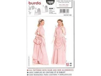 7880 Burda Historisk Klänning 1800-tal Symönster, Storlek 36-48 Nyskick