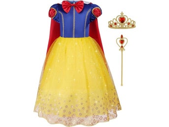 Snövit-prinsessklänning med röd mantel och tillbehör, 140 cm, 6–7 år