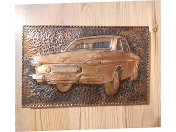 Unik handknackad koppartavla med Ford Taunus 12 M 1962-1966