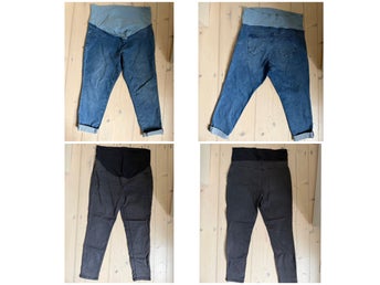 2 par jättesköna mammabyxor i bomull, blå och svarta jeans Storlek 46 & 48