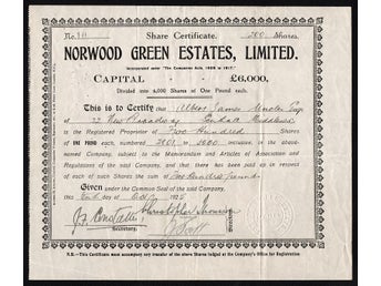 1925 England: Norwood Green Estates. Limited