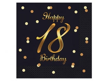 Happy Birthday 18 Servetter B&C Gold 20-pack 33x33 cm