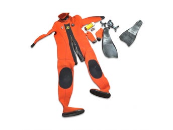 Poseidon Unisuit torrdräkt orange dykdräkt med fenor & tillbehör