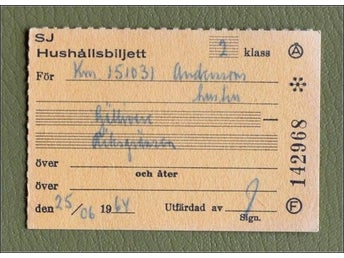 BILJETT. SJ. Järnvägsbiljett Gällivare - Riksgränsen, 1964