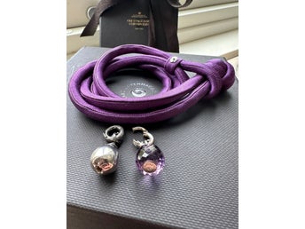 Äkta! 750 vitguld ametist diamant + silver berlocker + lila armbandOle Lynggaard