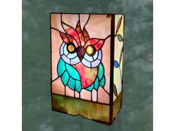 Artisan Stained Glass Owl Lamp