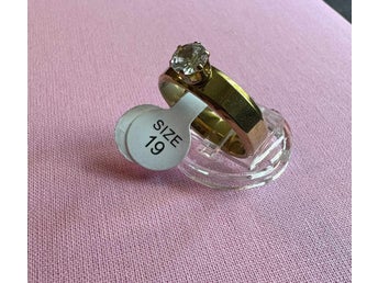 NY ring bred slät guld - stor vit diamant sten - 19 mm - förlovningsring stål