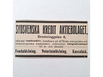 SYDSVENSKA KREDIT AKTIEBOLAGET ÅR 1915