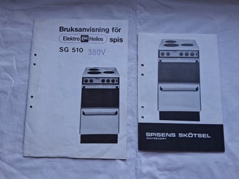 Bruksanvisning för Elektro Helios spis SG 510, Kurikka-Paino 1986 för 40 år sen