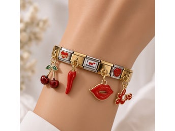 Italiensk berlockarmband varm röd kärlek berlocker armband sten drottning