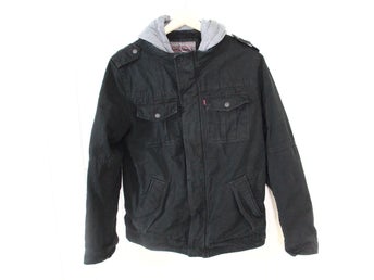 Levis Svart Jacka Med Huva Arbets Stil Jacka Storlek S