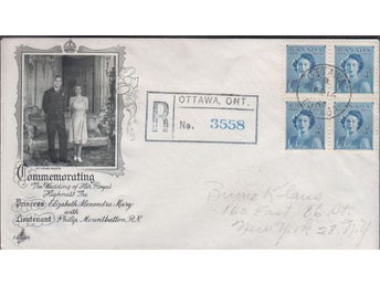 KANADA - 1948 - KUNGLIGT BRÖLLOP 4c. i 4-block på FDC