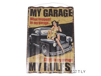 Metallskylt Vintage Pinup My Garage Verkstad Bil Plåtskylt Retro Veteran