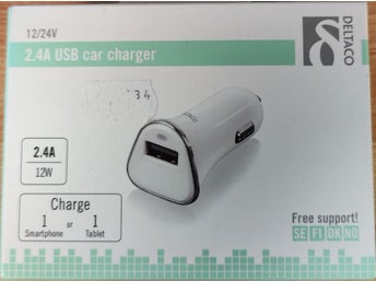 Deltaco 2,4A USB Billaddare