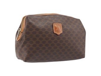 CELINE Macadam Canvas Pouch PVC Läder Brun Guld Auth 207448