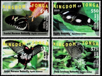 ** REA ** TONGA 2015 Mi 2044-2047 FJÄRILAR EMS $189 ** VÄRDE 2300.