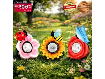 3st Vackra harts blommor + insekter med solcellsdrivna LED-lampor
