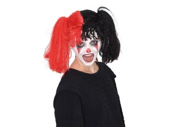 Jester HarleyQuin Peruk Svart Röd Maskerad Halloween O/S Ny