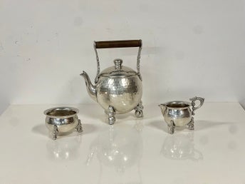 Teservis Savo Pewter 3 delar Vintage Bakelit Tenn Kanna (n6)