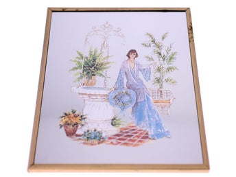 Mirror with Art Deco Woman Motif-circa 1970s-framed and ready to hang-382g