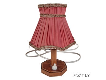 Bordslampa Vintage Rosa Tyg Skärm Träfot Klassisk Sänglampa Retro Lamparmatur