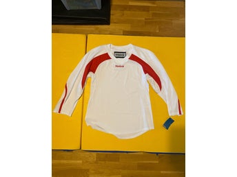 Ny Reebok vit, röd ishockeytröja, storlek S