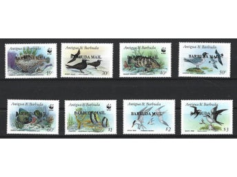 Antigua 1987 Fiskar 8v WWF övertryck Barbuda Mail Svår serie